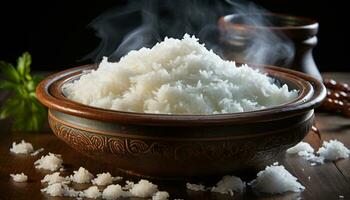 al vapor basmati arroz, un sano hecho en casa vegetariano comida generado por ai foto