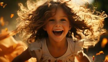 sonriente niño disfruta juguetón divertido en naturaleza belleza generado por ai foto