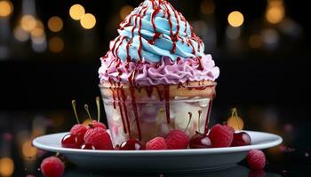 Homemade gourmet dessert fresh berry ice cream indulgence generated by AI photo