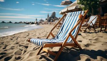 Relaxation in nature sun, water, coastline, deck chair generated by AI photo