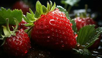 Freshness and sweetness of ripe strawberry, a healthy gourmet dessert generated by AI photo