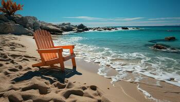 relajación en el línea costera, azul agua, verano vacaciones generado por ai foto