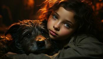 linda perro y niño abarcar, puro amor y felicidad generado por ai foto