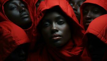 joven africano mujer mirando a cámara, belleza en diversidad generado por ai foto