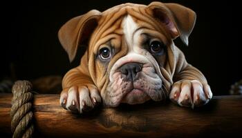 Cute puppy, small and wrinkled, looking at camera generated by AI photo