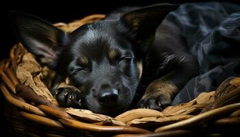 Cute puppy sitting, looking at camera, playful and fluffy generated by AI photo