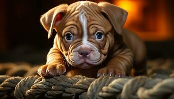 Cute small puppy, a playful French Bulldog outdoors, sitting generated by AI photo