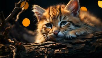 linda gatito jugando, curioso, naturaleza belleza en a rayas piel generado por ai foto