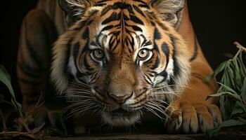 majestuoso Bengala Tigre curioso, salvaje belleza en naturaleza generado por ai foto