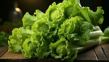 Healthy eating fresh, organic vegetables on rustic wooden table generated by AI photo