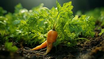 Fresh organic vegetables grow in a lush green garden generated by AI photo