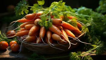 Fresh vegetables, healthy eating, organic salad, rustic farm table generated by AI photo