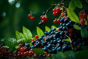 The article is about collecting wild berries and focusing on them carefully. It talks about gathering the fruits of nature's abundance.. Creative resource, AI Generated photo