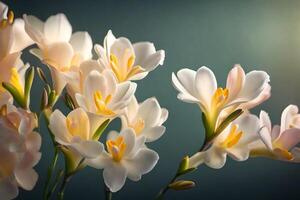 Gorgeous freesias, a special gift to show appreciation on Mother's Day, have been captured in a photo studio with gentle and romantic lighting.. Creative resource,