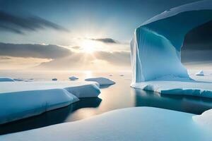 A colossal floating ice sheet forming a characteristic turn over the bone chilling waters. Ai Generated photo