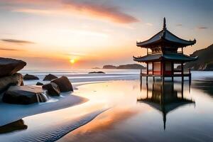 A placid Zen garden with carefully placed Rock , spine form , and a passive urine have. Creative resource, photo