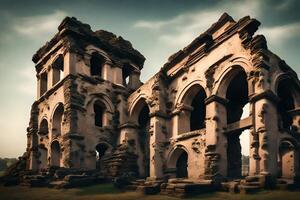 An old and worn-out historical place that is starting to disappear, a close-up picture showing problems with maintaining it and the importance of safeguarding our cultural heritage. photo