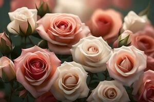 Beautiful roses, a present for Mother's Day, shown with close-up and detailed pictures .. Creative resource, AI Generated photo