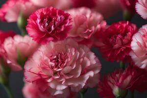 Pretty, enjoyable carnation flowers that symbolize Mother's Day, depicted in pictures that show all the small and intricate features of the flowers.. Creative resource, AI Generated photo