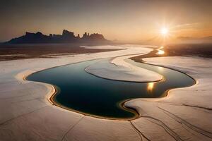 An forward die horizon of a odorize river Hydra through a huge vacate landscape. Creative resource, photo