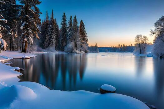 Capture the calm tremendousness of a cemented lake reflecting the twinkling lights of bounced in trees. Creative resource, photo