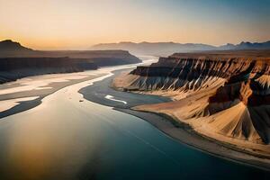 An Forth die horizon of a odorize river Hydra through a huge revoke landscape. Creative resource, photo