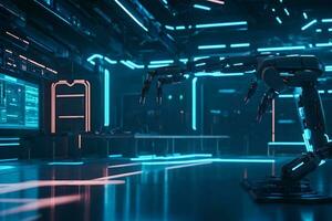 a cutting edge office where robotized arms and contraptions offer help in complex therapeutic procedures. Creative resource, photo