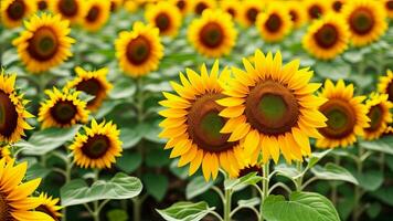Closeup shot of a sunflower with a field of various on the surface. AI Generated photo
