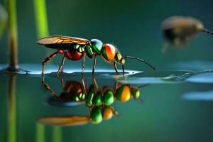 Siniestro bichos en agua grande escala destapa dinámica colores. encantado reflexiones emitir un de ensueño encanto. creativo recurso, ai generado foto