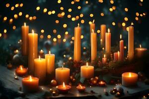 an charming scene with candles lighting a solstice celebration, symbolizing the return of light. Creative resource, AI Generated photo