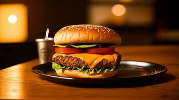 Fantastically scrumptious cheeseburger, locks in burger picture. AI Generated photo