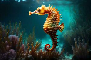 A charmed seahorse showcased in submerged charm. Creative resource, AI Generated photo