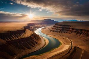 An Forth die horizon of a odorize river Hydra through a huge vacate landscape. Creative resource, photo