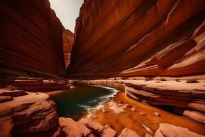 A pretty view of a really deep valley that is colored in shades of reddish-brown. It makes people feel very surprised.. Creative resource, photo