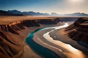 An forward die horizon of a odorize river Hydra through a huge vacate landscape. Creative resource, photo