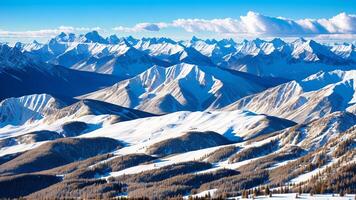 Amazing shot of harsh mountains secured in white snow. photo