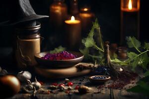 Witch's fixings, charming immense scale highlighting charmed clear components. Creative resource, photo