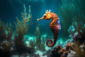 A charmed seahorse showcased in submerged charm. Creative resource, AI Generated photo