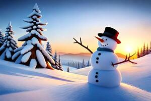 Delineate Chilly the Snowman and his companions getting a charge out of a perky winter day in a frigid wonderland. photo