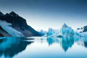 un hipnotizar horizonte de un glaciar con ártico amobarbital sodio imbuir y imponente congelar unido estados constitución. creativo recurso, ai generado foto