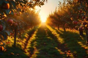 un manzana señorío a anochecer, con brillante ligero filtración mediante vistoso toma apagado. creativo recurso, ai generado foto