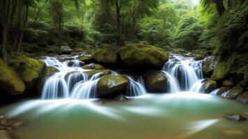 Charming Waterfall Take off make. Paint a scene of a secured waterfall in a unmistakable wild. photo