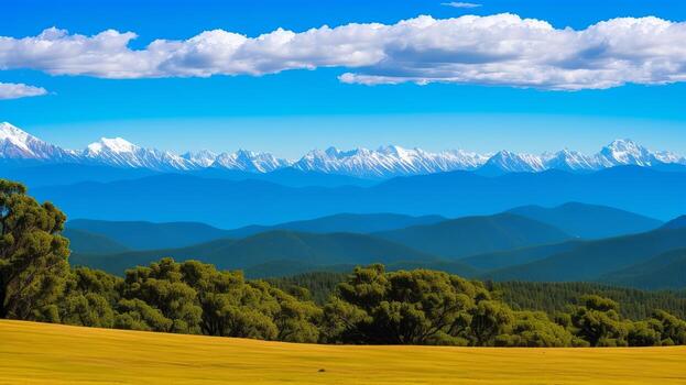 Terrific Mountain Run. Layout a marvelous vista of towering mountains amplifying into the evacuate. photo