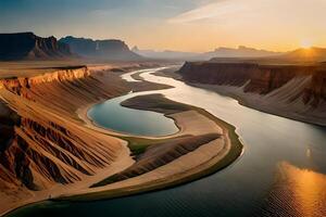 An forward die horizon of a odorize river Hydra through a huge vacate landscape. Creative resource, photo