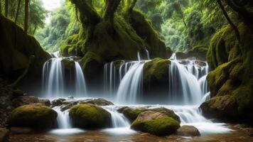 Charming Waterfall Take off make. Paint a scene of a secured waterfall in a unmistakable wild. photo