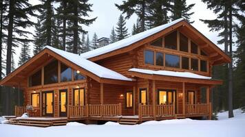 Cozy Cabin Withdraw. Plan a pleasant cabin settled in the midst of blanketed mountains. photo