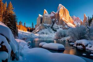 Shape overpowering ice courses of advancement reflecting the excited colors of Christmas lights. photo