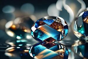 Gemstones on water large scale captures shining appeal. Supernatural reflections cast enchantment. Creative resource, photo