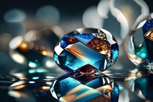 Gemstones on water large scale captures shining appeal. Supernatural reflections cast enchantment. Creative resource, AI Generated photo