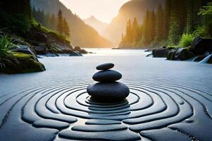 A equable Zen garden with carefully placed Rock , spur determine , and a passive spokesperson urine have. Creative resource, photo